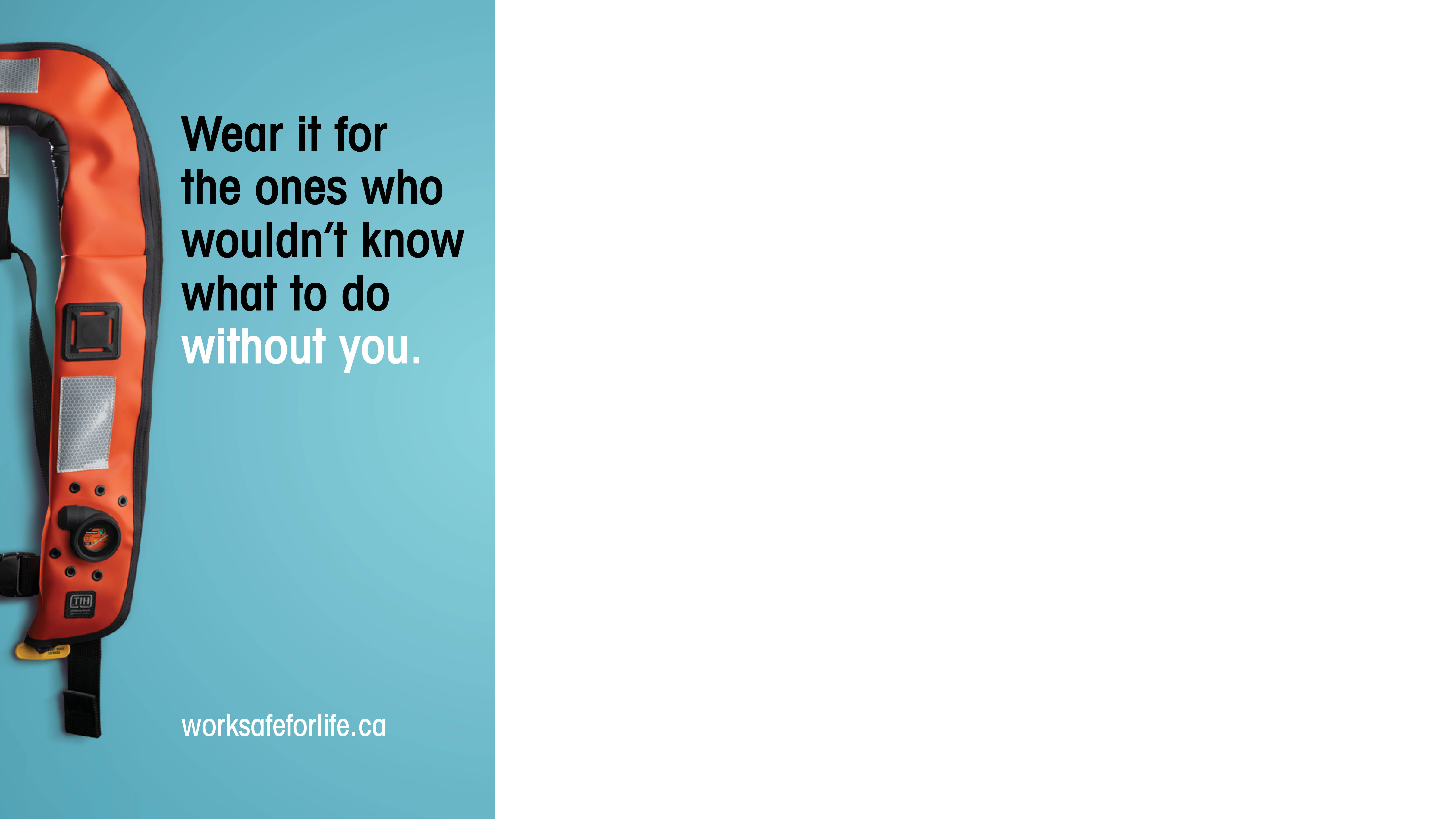 Video call background image template with an image of a personal floatation device and the text, "Wear if for the ones who wouldn't know what to do without you."