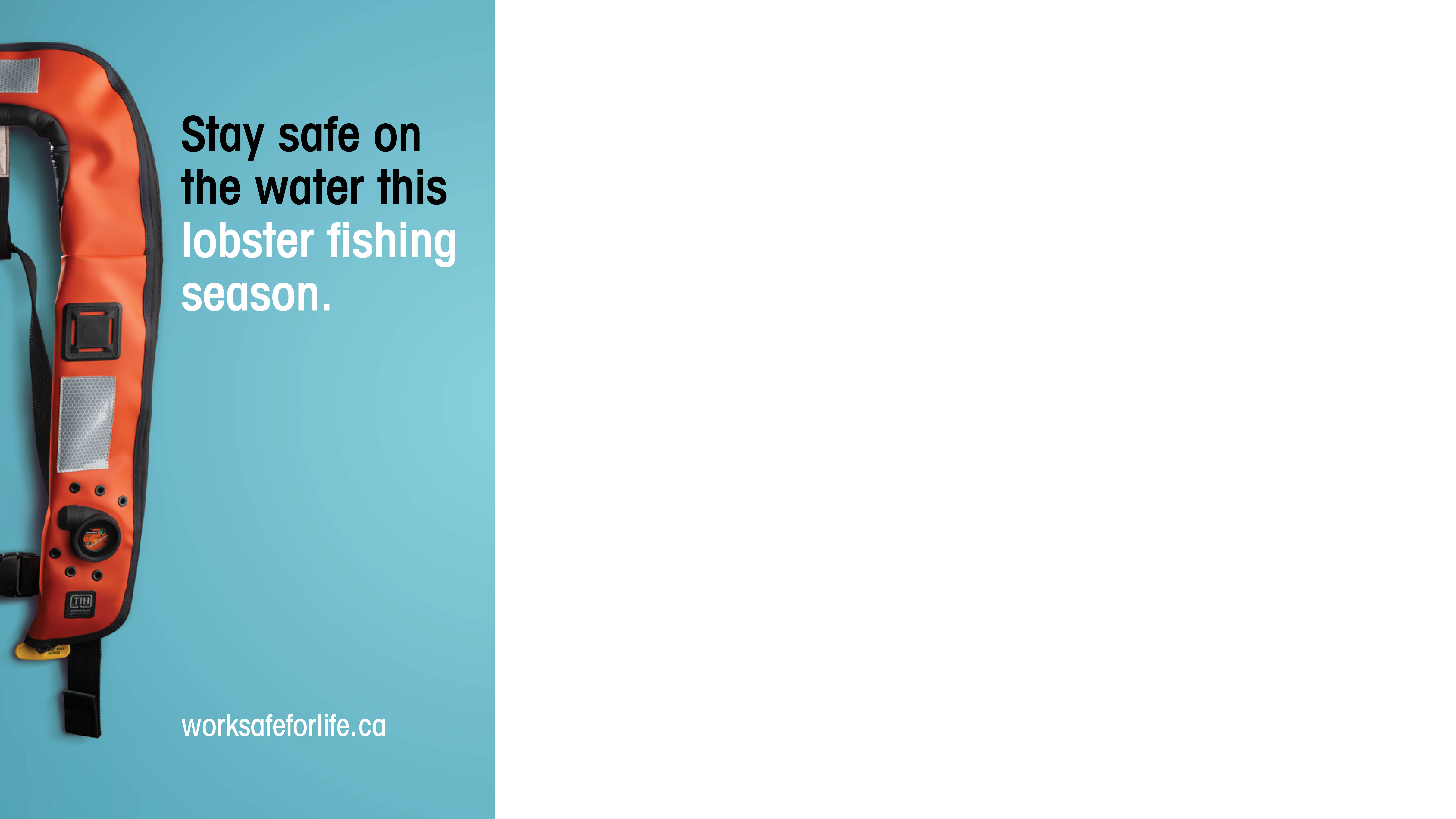 Video call background with image of a personal floatation device and the text, "Stay safe on the water this lobster fishing season."