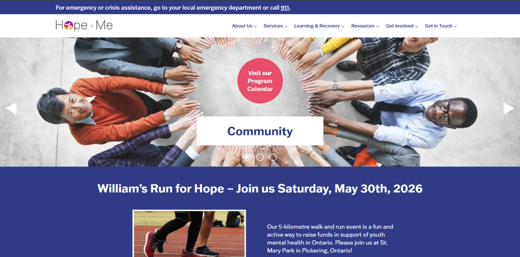 Screenshot of hope and me website.