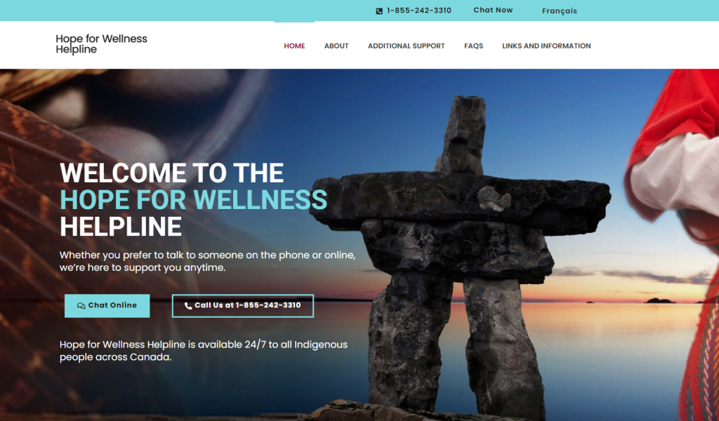 Screenshot of the website hope for wellness