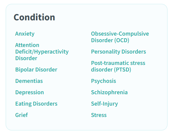 Screenshot of the NS health resources for mental health conditions