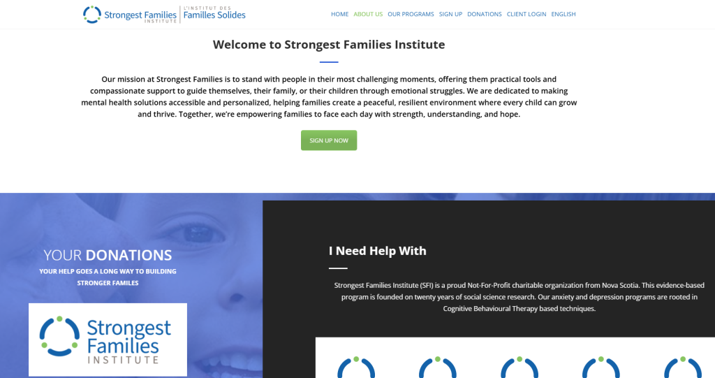 Screenshot of Strongest families support website