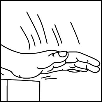 A hand slapping a surface, with motion lines indicating the downward force.