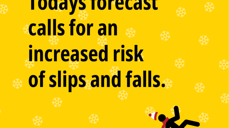 Todays forecast calls for an increased risk of slips and falls.