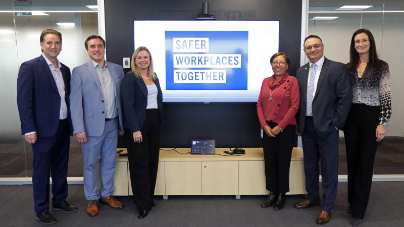 An image with WCB leaders, the province and industry partners at the launch of Safer Workplaces Together.