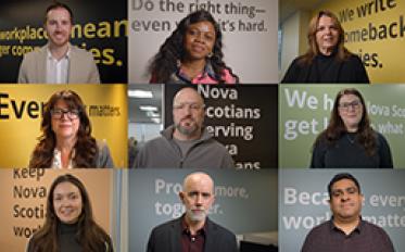 Headshot grid of 9 people who are featured in the video.